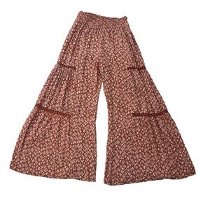 Angie Women Pant M Multicolor Boho Elastic Waist High Rise Wide Leg Palazzo